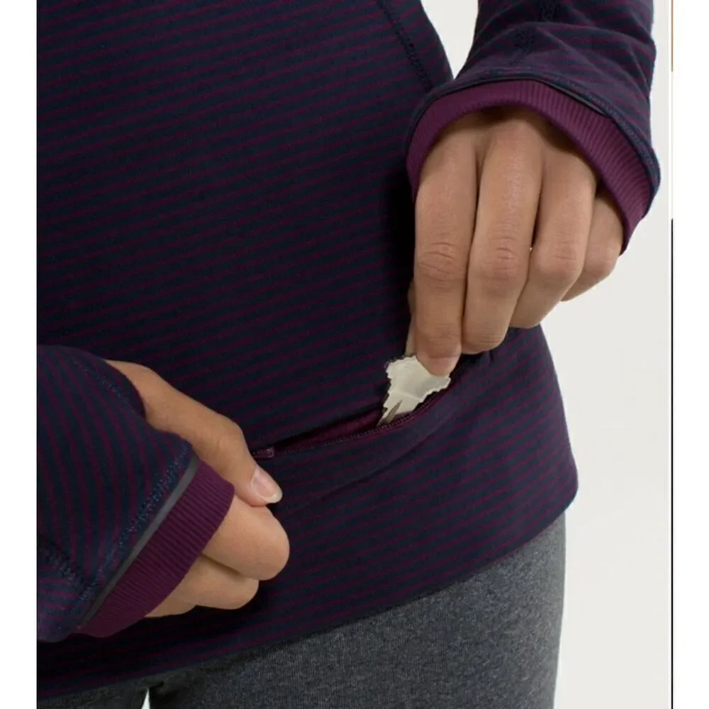 Lululemon FULL TILT PULLOVER Long Sleeve (Hyperstripe PLUM/NAVY) Women’s Size 6
